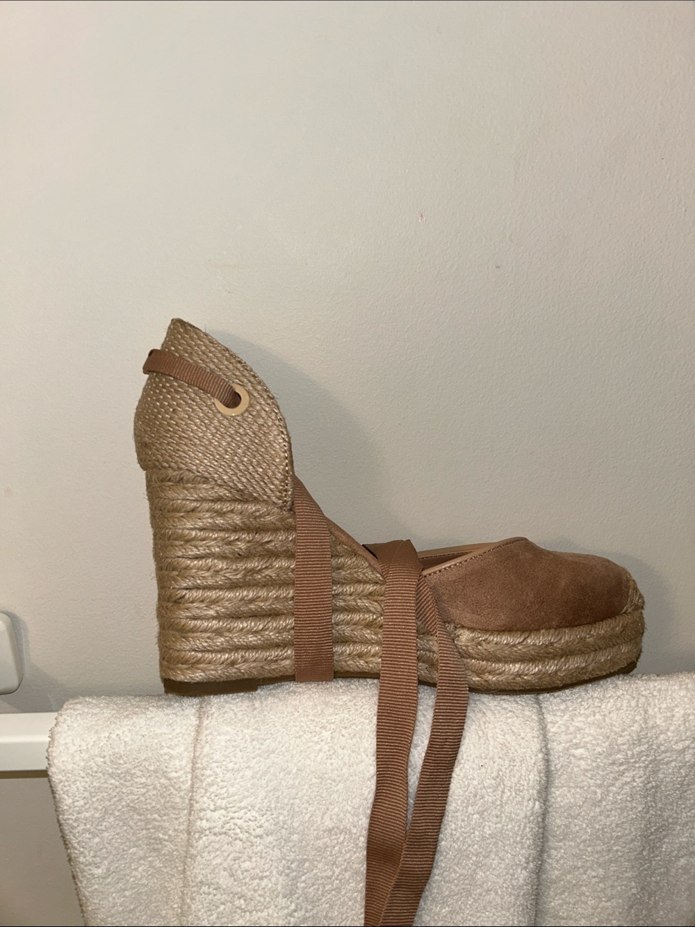 Brown Espadrille Wedge with Ankle Tie
